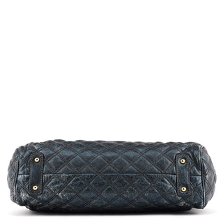 Metallic Navy Quilted Leather Stam 2-Way Bag