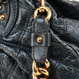 Metallic Navy Quilted Leather Stam 2-Way Bag