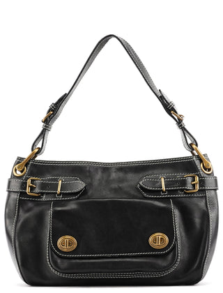 Black Leather Turnlock Shoulder Bag