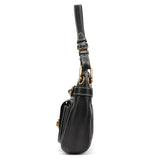 Black Leather Turnlock Shoulder Bag