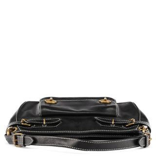 Black Leather Turnlock Shoulder Bag