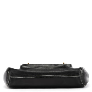 Black Leather Turnlock Shoulder Bag