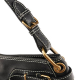Black Leather Turnlock Shoulder Bag