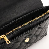 Black Quilted Leather Flap Shoulder Bag