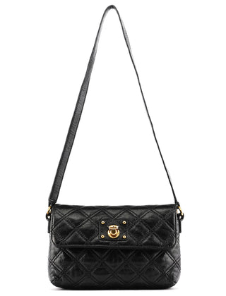 Black Quilted Leather Flap Shoulder Bag