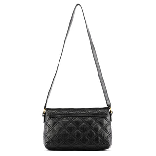 Black Quilted Leather Flap Shoulder Bag