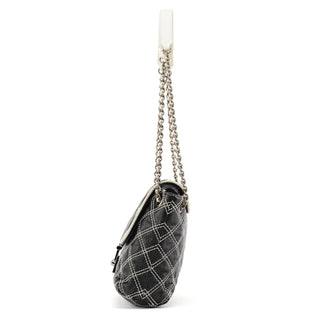 Black White Quilted Leather Flap Shoulder Bag