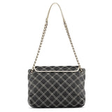 Black White Quilted Leather Flap Shoulder Bag