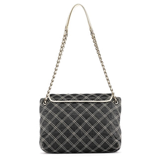 Black White Quilted Leather Flap Shoulder Bag