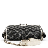 Black White Quilted Leather Flap Shoulder Bag