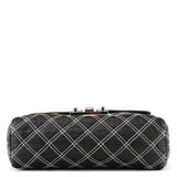 Black White Quilted Leather Flap Shoulder Bag