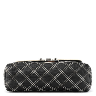 Black White Quilted Leather Flap Shoulder Bag