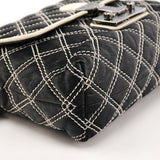 Black White Quilted Leather Flap Shoulder Bag