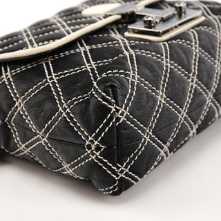 Black White Quilted Leather Flap Shoulder Bag