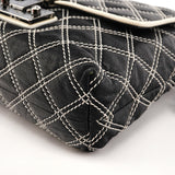 Black White Quilted Leather Flap Shoulder Bag