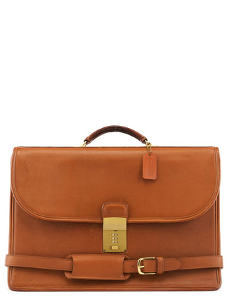 5353 Light Brown Leather Lock 2-Way Briefcase Bag