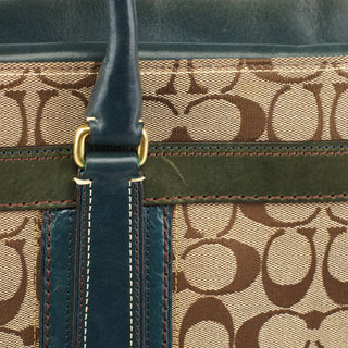 11063 Beige Teal Signature Turnlock Tote Bag