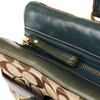 11063 Beige Teal Signature Turnlock Tote Bag