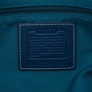 11063 Beige Teal Signature Turnlock Tote Bag
