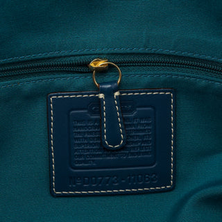 11063 Beige Teal Signature Turnlock Tote Bag