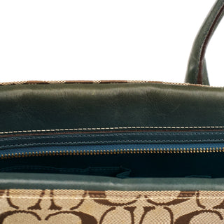 11063 Beige Teal Signature Turnlock Tote Bag