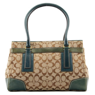 11063 Beige Teal Signature Turnlock Tote Bag