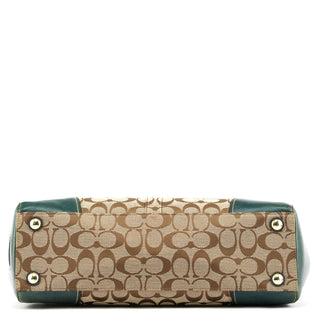 11063 Beige Teal Signature Turnlock Tote Bag