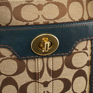11063 Beige Teal Signature Turnlock Tote Bag