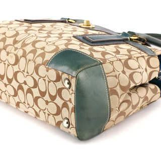 11063 Beige Teal Signature Turnlock Tote Bag