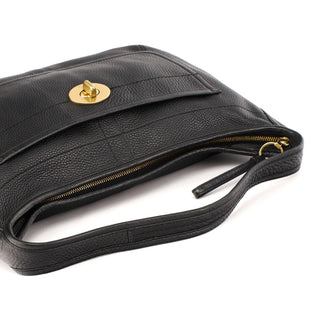 F11613 Black Pebbled Leather Turnlock Shoulder Bag