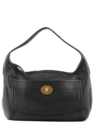 F11613 Black Pebbled Leather Turnlock Shoulder Bag