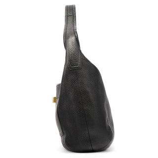 F11613 Black Pebbled Leather Turnlock Shoulder Bag