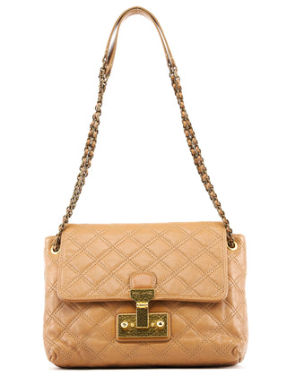 Tan Quilted Leather Flap Shoulder Bag