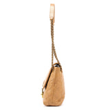 Tan Quilted Leather Flap Shoulder Bag