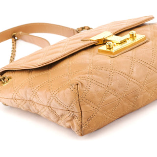 Tan Quilted Leather Flap Shoulder Bag