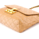 Tan Quilted Leather Flap Shoulder Bag