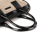 000 0855 Beige Black Canvas Patent Leather Tote Bag