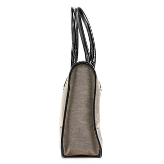 000 0855 Beige Black Canvas Patent Leather Tote Bag