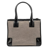 000 0855 Beige Black Canvas Patent Leather Tote Bag