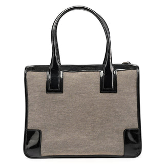 000 0855 Beige Black Canvas Patent Leather Tote Bag