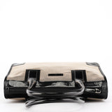 000 0855 Beige Black Canvas Patent Leather Tote Bag