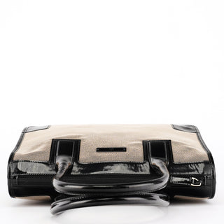 000 0855 Beige Black Canvas Patent Leather Tote Bag