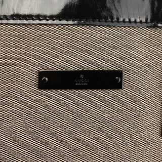 000 0855 Beige Black Canvas Patent Leather Tote Bag