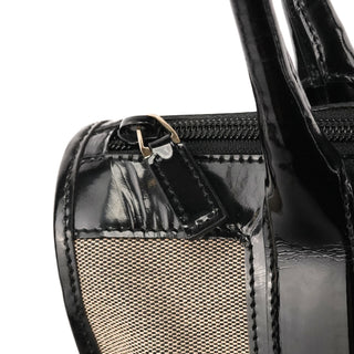 000 0855 Beige Black Canvas Patent Leather Tote Bag