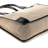 000 0855 Beige Black Canvas Patent Leather Tote Bag