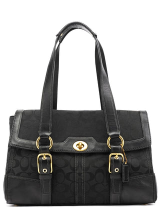 11061 Black Signature Turnlock Flap Tote Bag