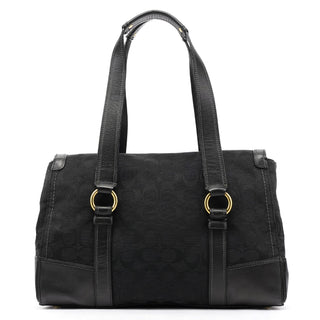 11061 Black Signature Turnlock Flap Tote Bag