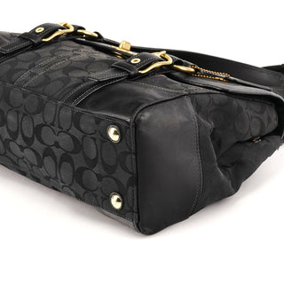 11061 Black Signature Turnlock Flap Tote Bag