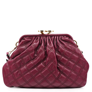 Purple Quilted Leather Stam Crossbody Bag