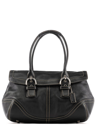 9636 Black Leather Soho Flap Tote Bag